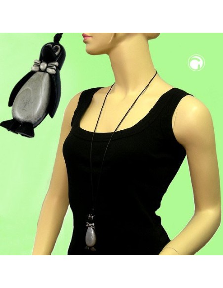 necklace penguin black antique-silver 90cm