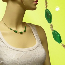 necklace glass beads green marbled gold-coloured