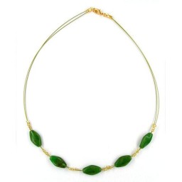 necklace glass beads green marbled gold-coloured