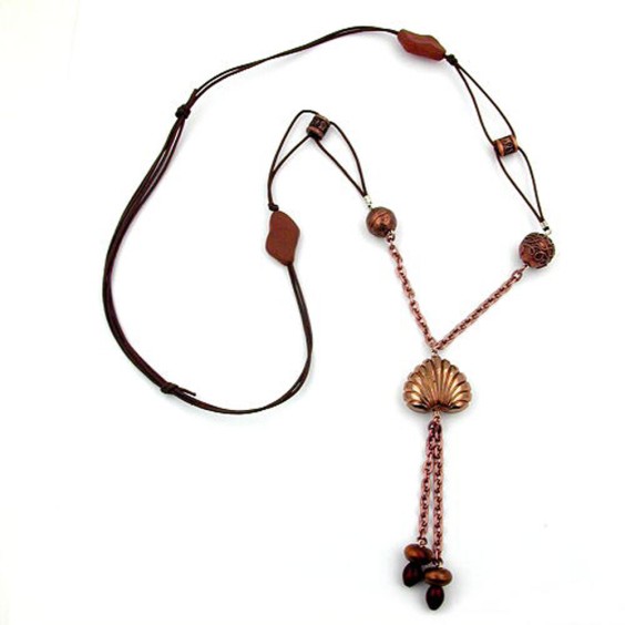 necklace seashell bead copper/ brown colours