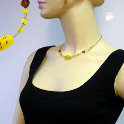 necklace glass beads olive yellow brown