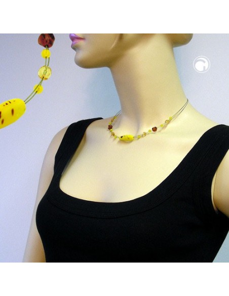 necklace glass beads olive yellow brown