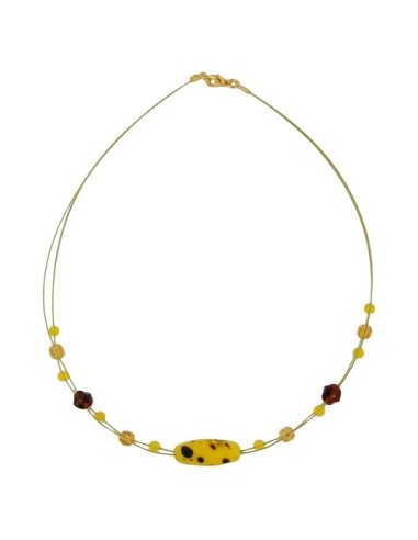necklace glass beads olive yellow brown