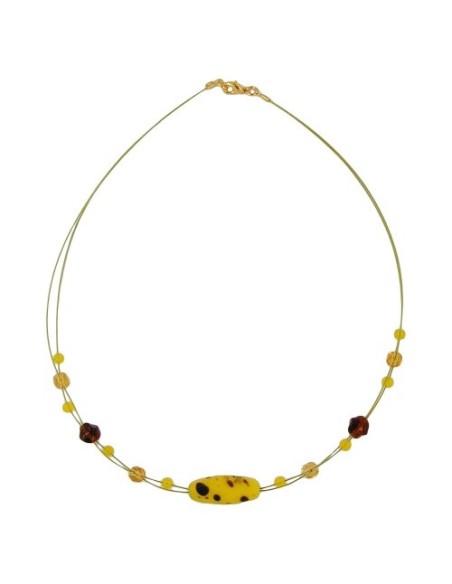 necklace glass beads olive yellow brown