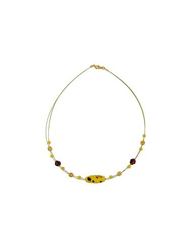 necklace glass beads olive yellow brown