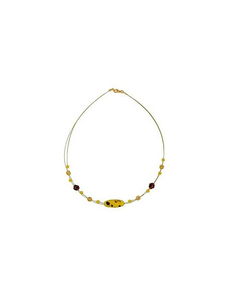 necklace glass beads olive yellow brown