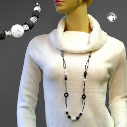 necklace black & white beads 105cm