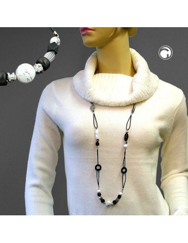 necklace black & white beads 105cm