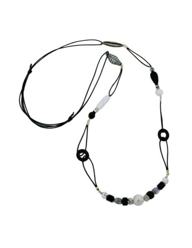 necklace black & white beads 105cm