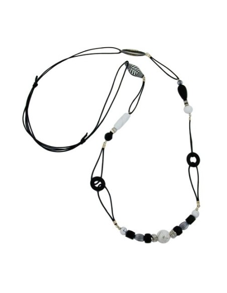 necklace black & white beads 105cm