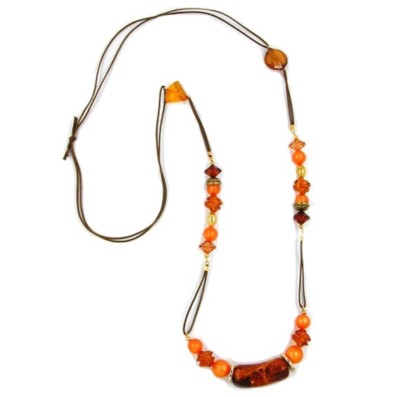 necklace beads brown-orange 90cm