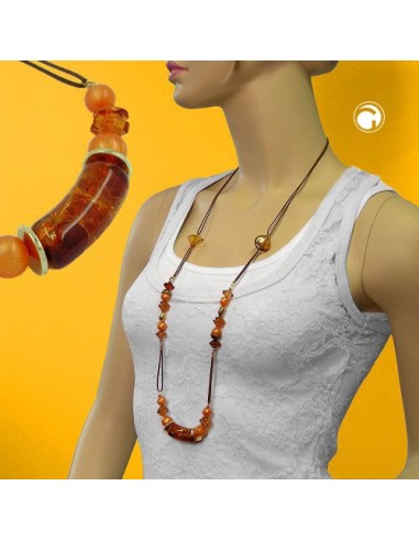 necklace beads brown-orange 90cm