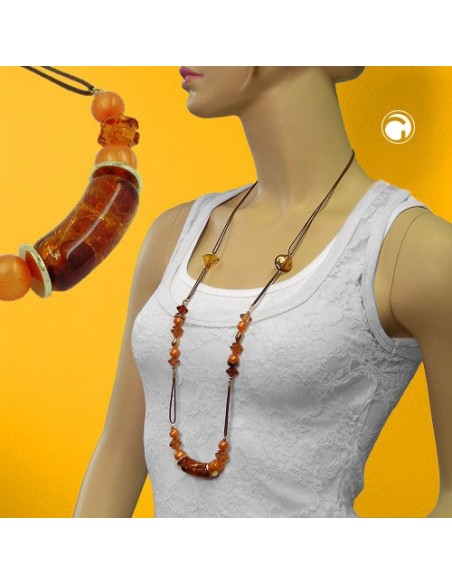 necklace beads brown-orange 90cm