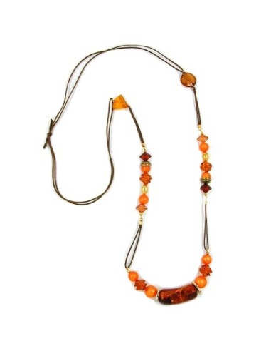 necklace beads brown-orange 90cm