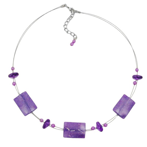 necklace shiny lilac rectangle beads on coated flexible wire 45cm