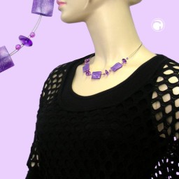 necklace shiny lilac rectangle beads on coated flexible wire 45cm