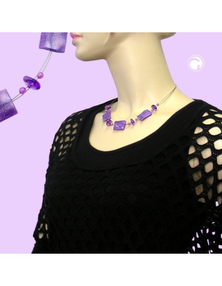 necklace shiny lilac rectangle beads on coated flexible wire 45cm