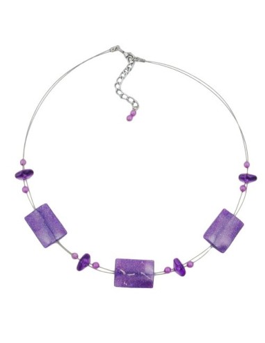 necklace shiny lilac rectangle beads on coated flexible wire 45cm