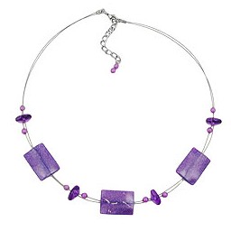 necklace shiny lilac rectangle beads on coated flexible wire 45cm