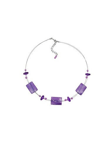 necklace shiny lilac rectangle beads on coated flexible wire 45cm