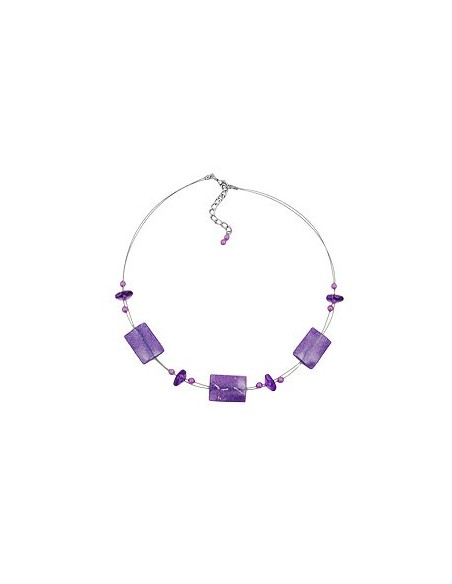 necklace shiny lilac rectangle beads on coated flexible wire 45cm