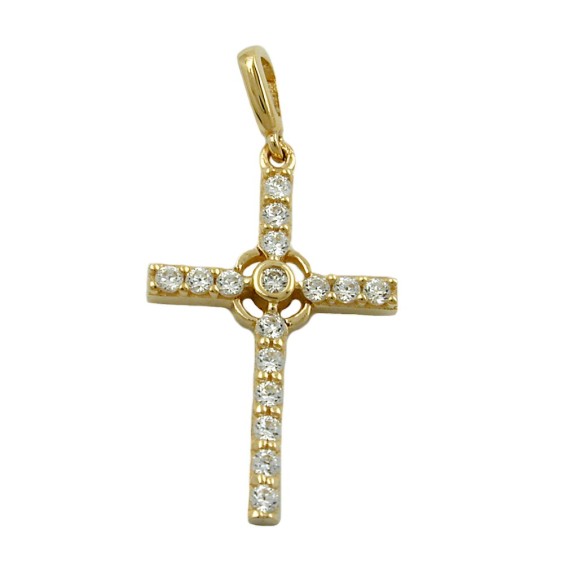 pendant cross with zirconia crystals 9k gold