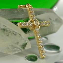 pendant cross with zirconia crystals 9k gold