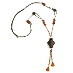 necklace square bead black/copper/brown coloured