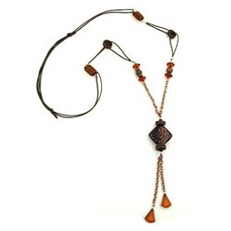 necklace square bead black/copper/brown coloured