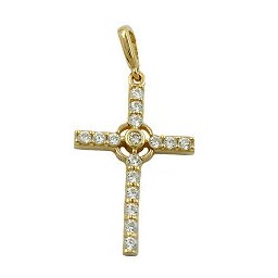 pendant cross with zirconia crystals 9k gold