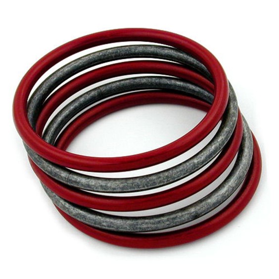 set of 5 bangle red silver grey