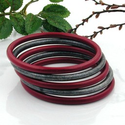 set of 5 bangle red silver grey