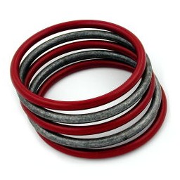 set of 5 bangle red silver grey