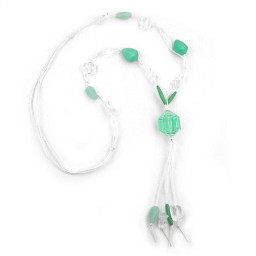 necklace beads mint & white 100cm