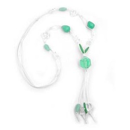 necklace beads mint & white 100cm