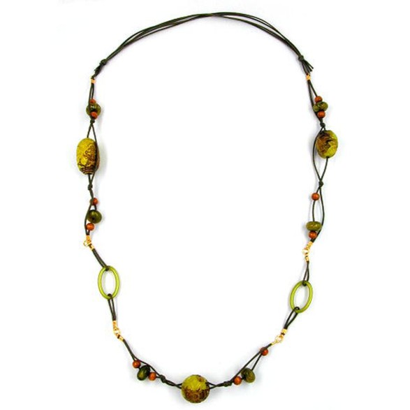 necklace beads green-olive 95cm