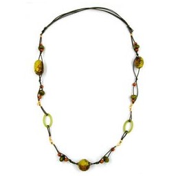 necklace beads green-olive 95cm