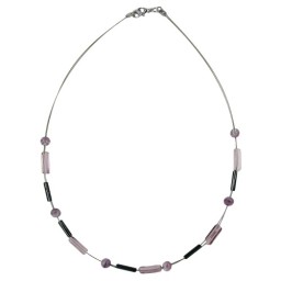 necklace glass beads lilac and grey