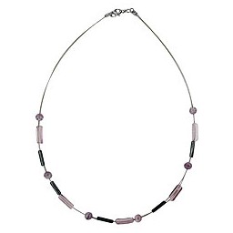 necklace glass beads lilac and grey