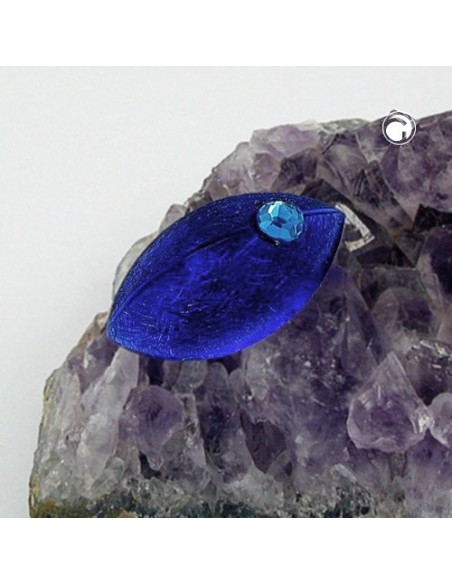 brooch oval mouse shape blue with rhinestone