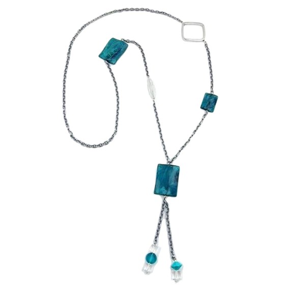 necklace anchor chain turquoise marbled 95cm