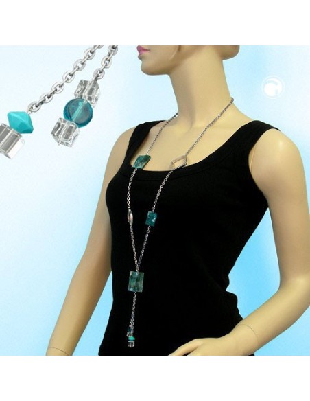 necklace anchor chain turquoise marbled 95cm