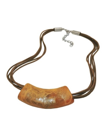 necklace flat tube pendant ochre-light brown