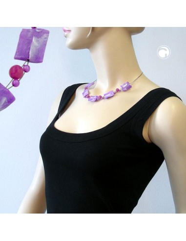 necklace rectangle beads lilac and white-marbled 45cm