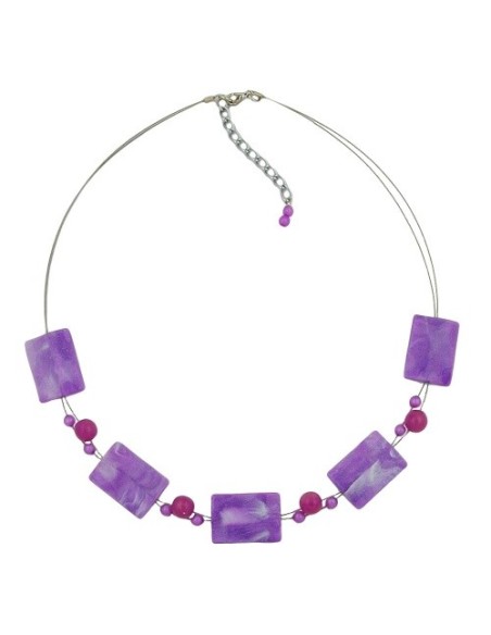 necklace rectangle beads lilac and white-marbled 45cm