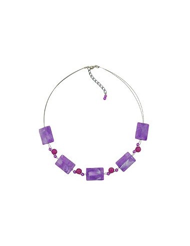 necklace rectangle beads lilac and white-marbled 45cm