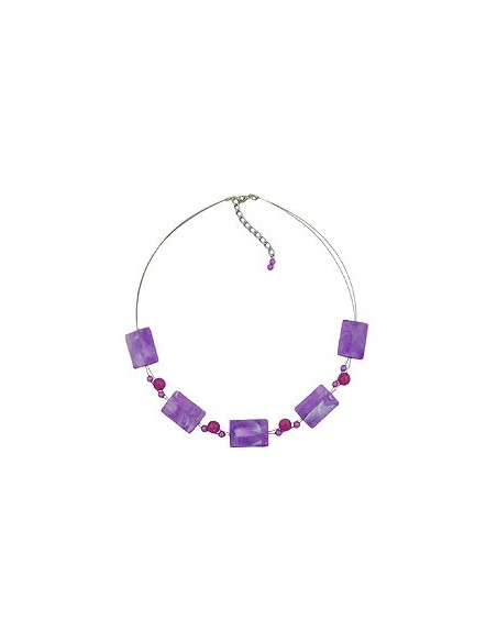 necklace rectangle beads lilac and white-marbled 45cm