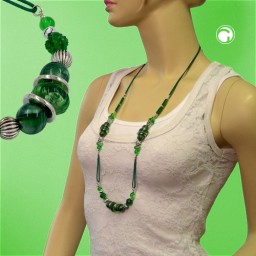 necklace green silver 90cm