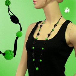 necklace green and black beads 95cm