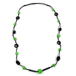 necklace green and black beads 95cm